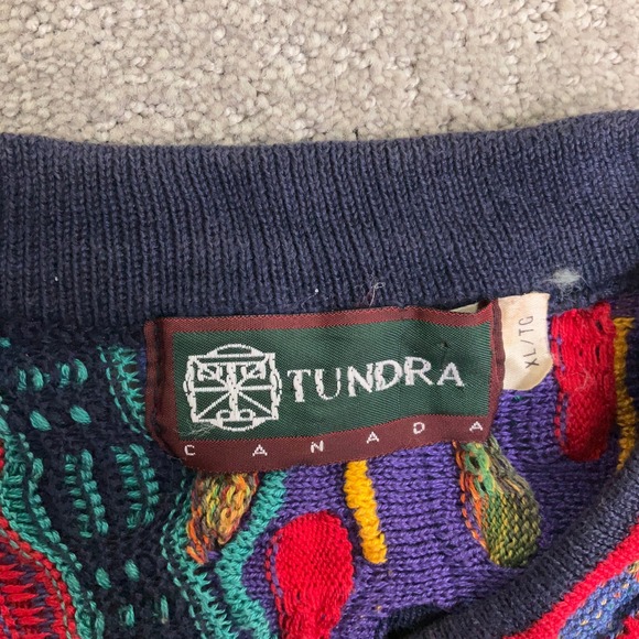 Tundra Sweater Mens XLarge Blue Red Multi 3D Texture Knit Coogi Vibrant 80s VTG - Picture 3 of 11